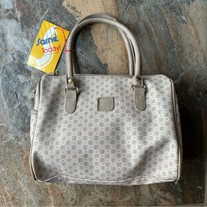 Vintage Sarne Cosmetic Purse Toiletry Bag NWT Beige and Gold Zip Top Charm